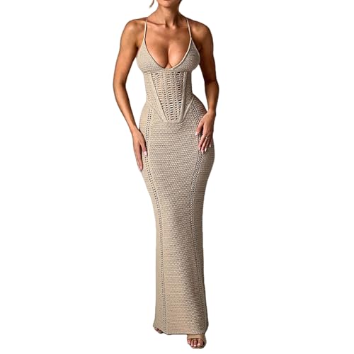Amazon.com: Women's Crochet Knitted Halter Maxi Dress Sexy Hollow